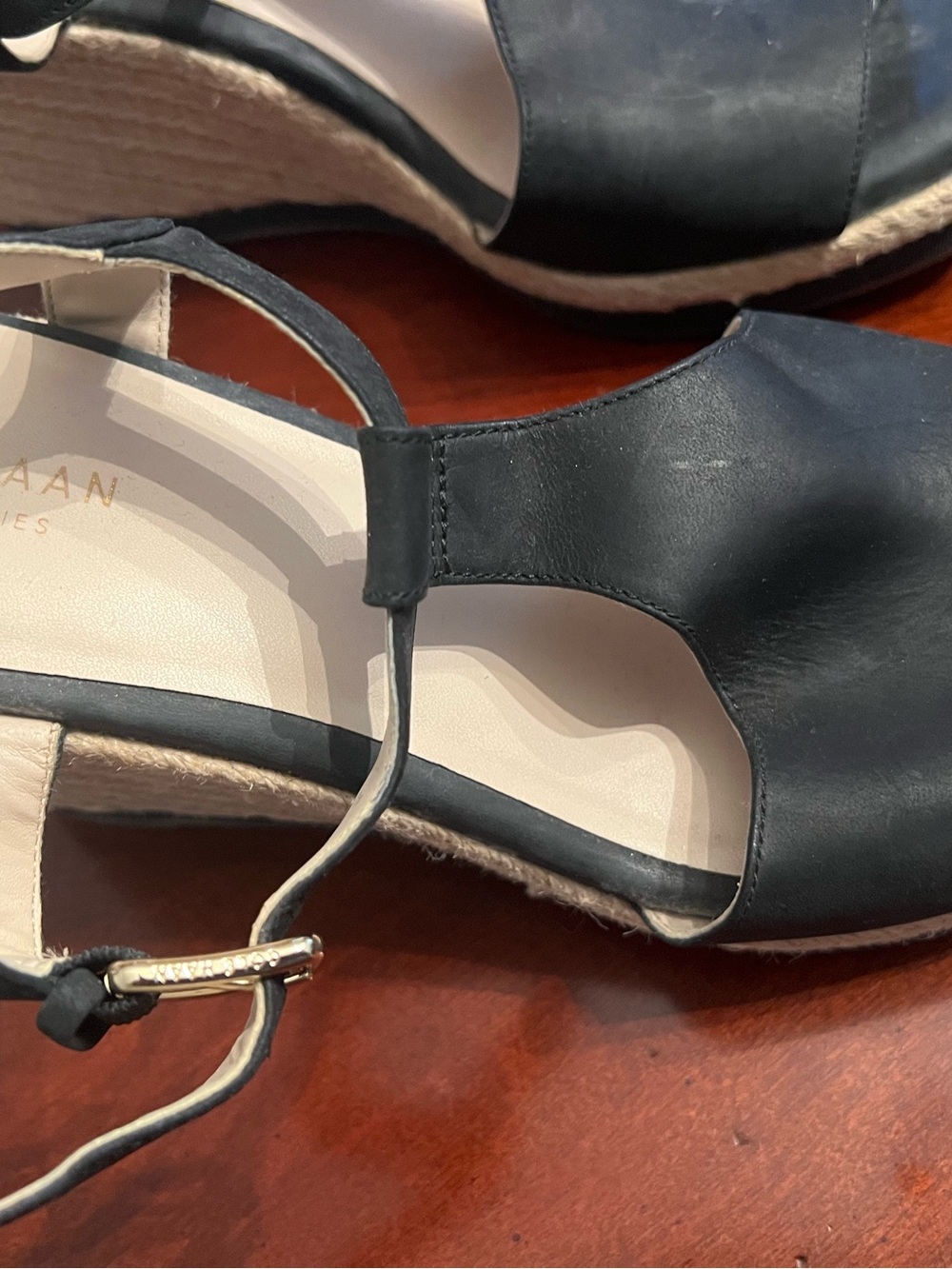 Cole Haan Black Leather Espadrille Ankle-Strap Sandals brand new - Picture 2 of 3